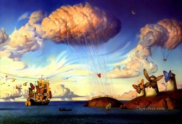 Surrealismo Painting - moderno contemporáneo 21 surrealismo mariposas barco molino de viento